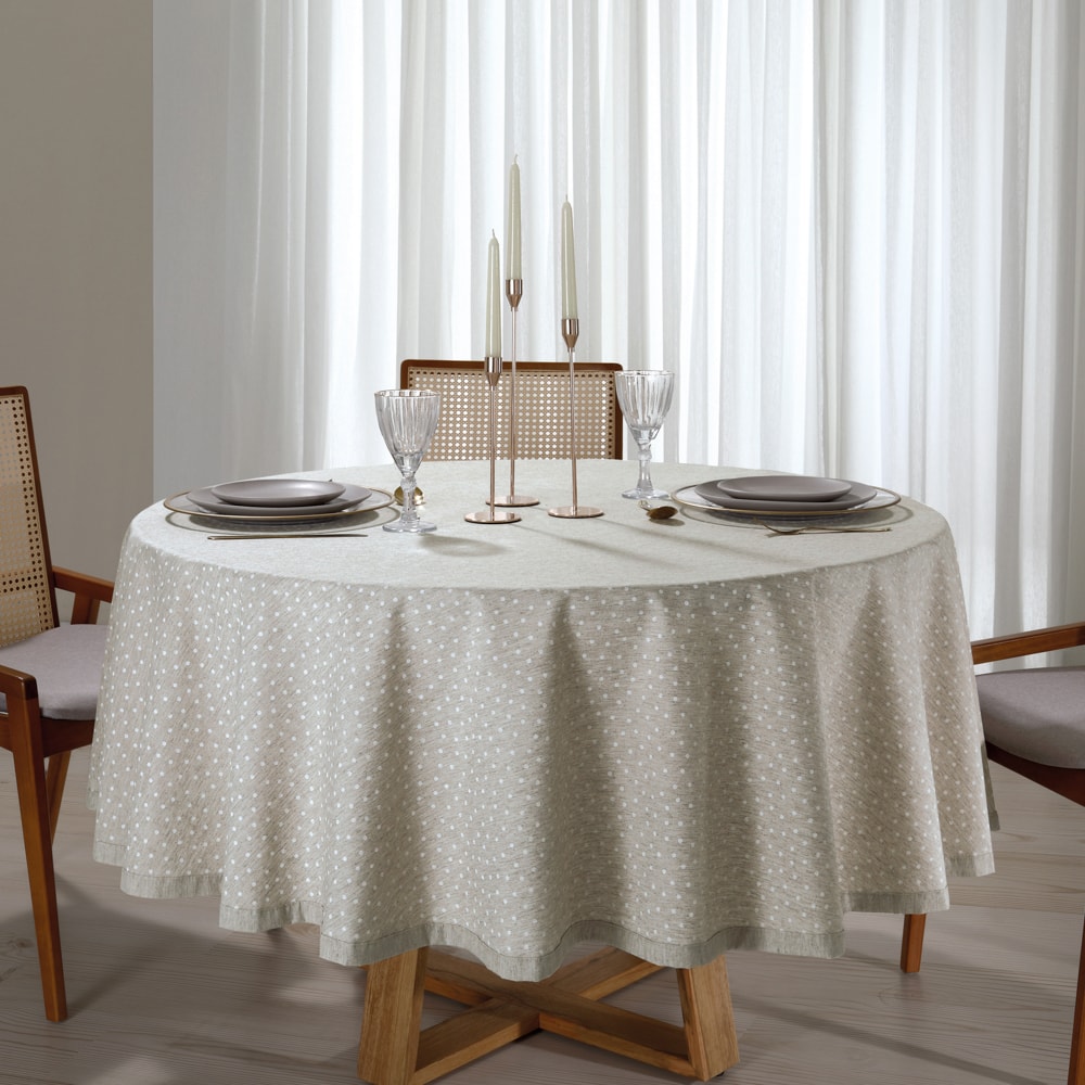 Toalha de Mesa Redonda Dohler Clean Linhares Paloma c/ Linho 6 a 8 Lugares 2,00m
