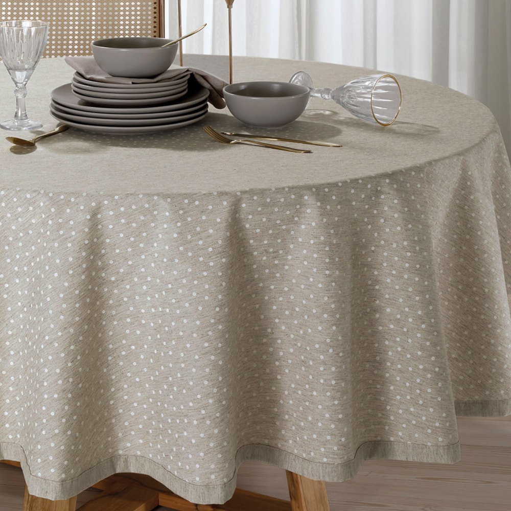 Toalha de Mesa Redonda Dohler Clean Linhares Paloma c/ Linho 6 a 8 Lugares 2,00m