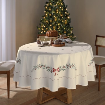 Toalha de Mesa Redonda Dohler Clean Matisse Estampado Digital Laços de Natal 8 Lugares 2,00m