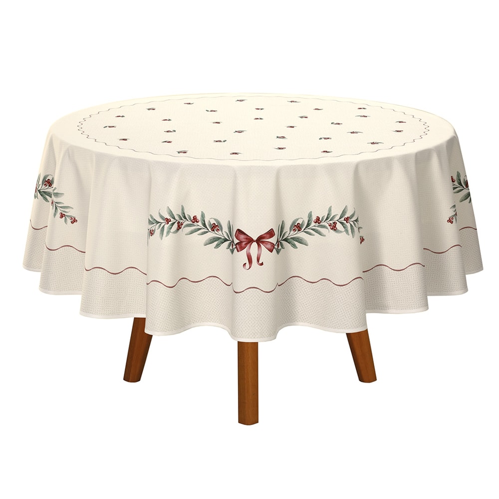 Toalha de Mesa Redonda Dohler Clean Matisse Estampado Digital Laços de Natal 8 Lugares 2,00m