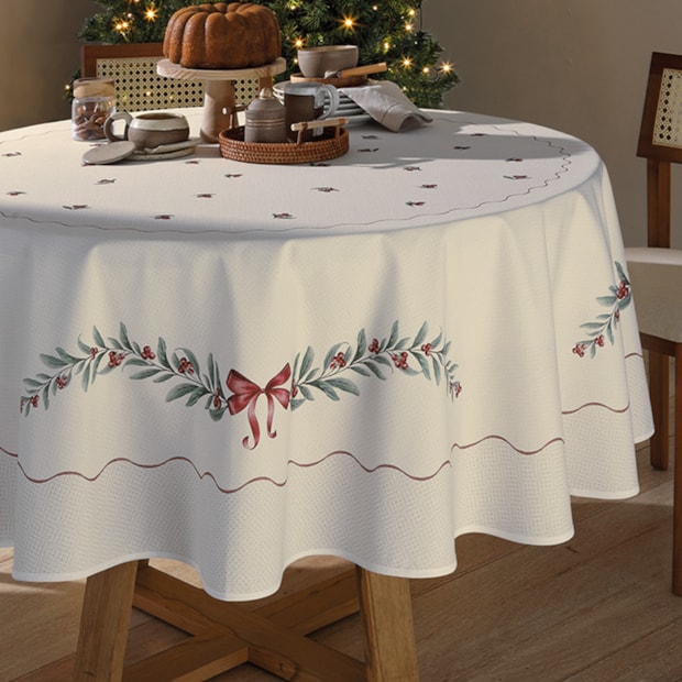 Toalha de Mesa Redonda Dohler Clean Matisse Estampado Digital Laços de Natal 8 Lugares 2,00m