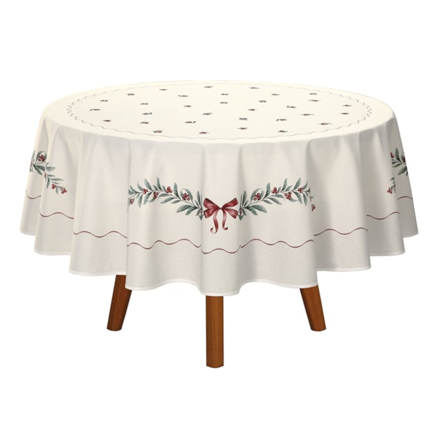 Toalha de Mesa Redonda Dohler Clean Matisse Estampado Digital Laços de Natal 8 Lugares 2,00m