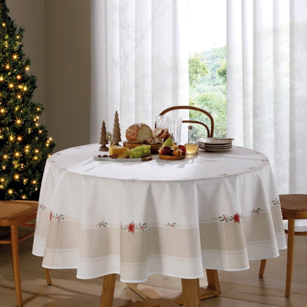 Toalha de Mesa Redonda Dohler Clean Matisse Estampado Digital Ramos de Natal 8 Lugares 2,00m