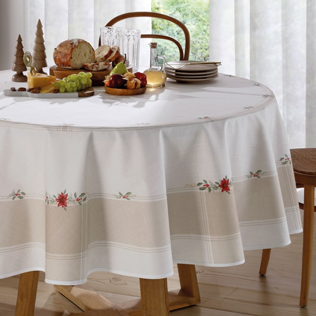 Toalha de Mesa Redonda Dohler Clean Matisse Estampado Digital Ramos de Natal 8 Lugares 2,00m