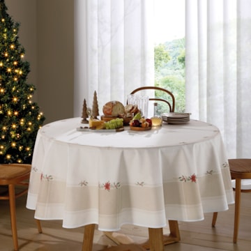 Toalha de Mesa Redonda Dohler Clean Matisse Estampado Digital Ramos de Natal 8 Lugares 2,00m