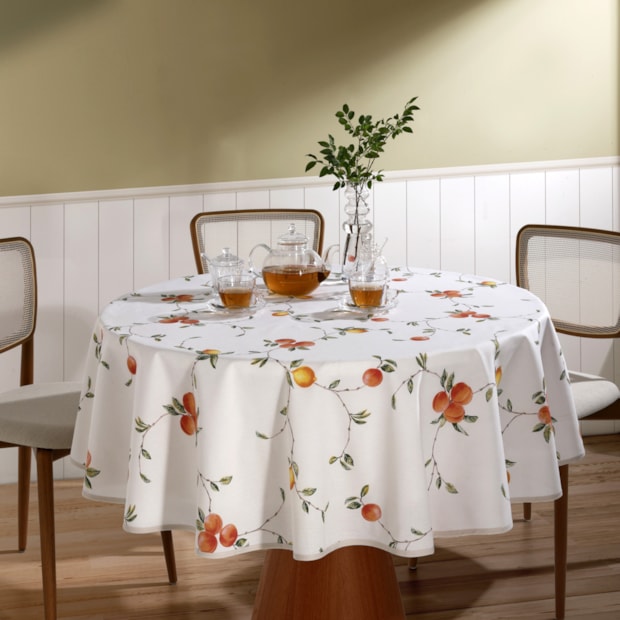 Toalha de Mesa Redonda Dohler Clean Pêssegos 4 Lugares 1,60m