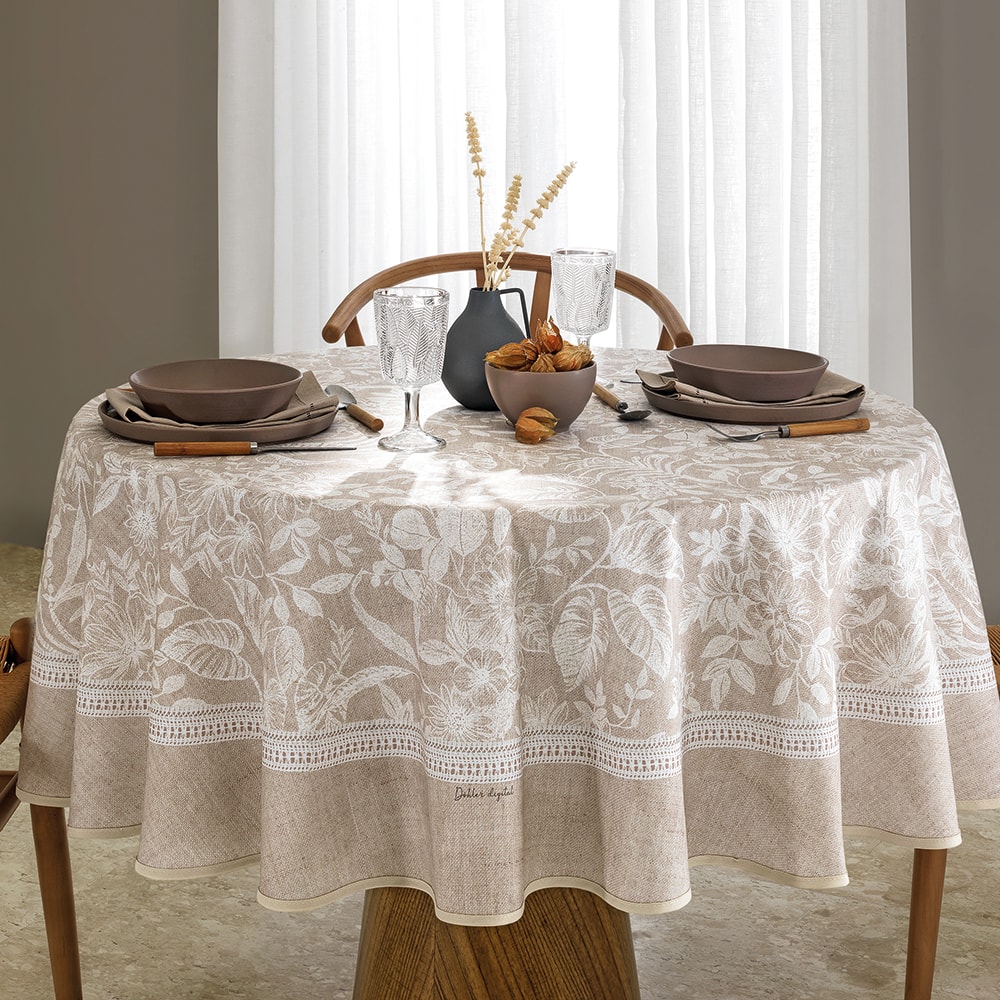 Toalha de Mesa Redonda Dohler Clean Renova Estampado Digital Alana 8 Lugares 1,80m