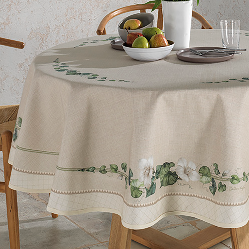 Toalha de Mesa Redonda Dohler Clean Renova Estampado Digital Botânica Flores 8 Lugares 1,80m