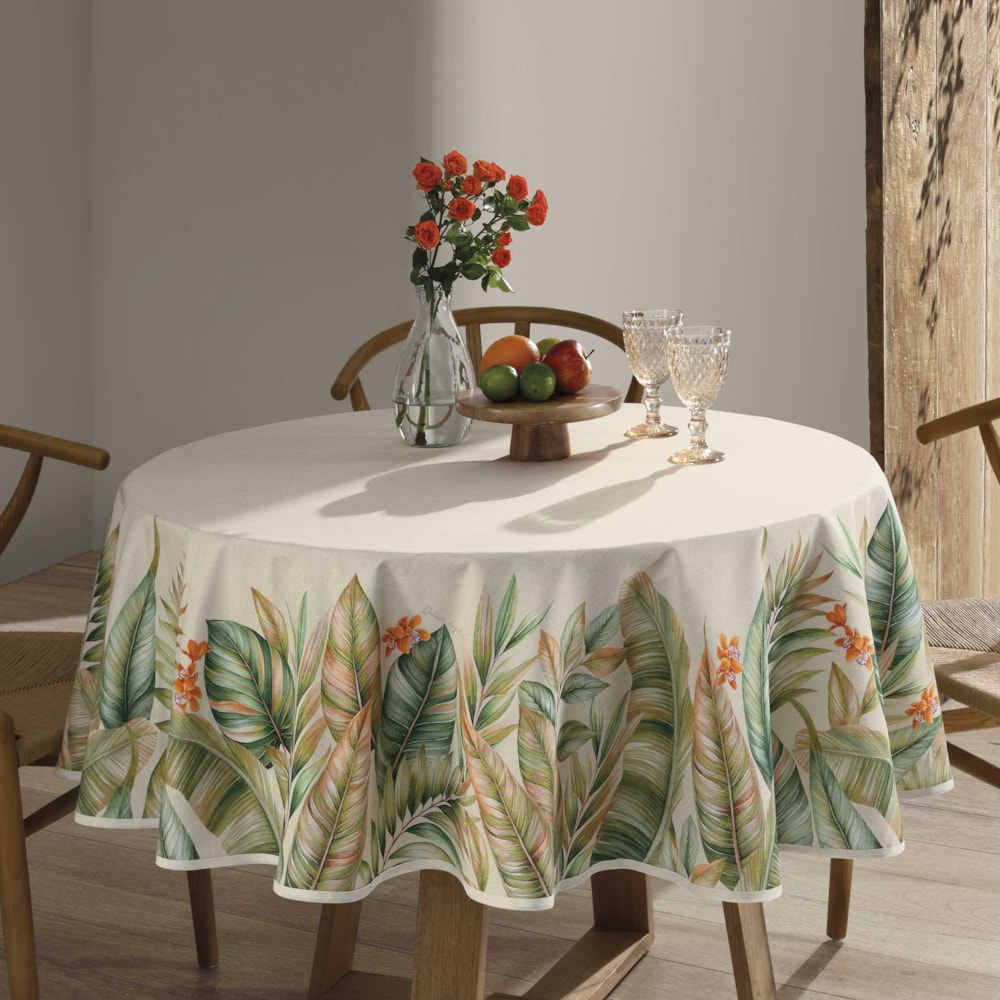 Toalha de Mesa Redonda Dohler Clean Renova Estampado Digital Hércules 8 Lugares 1,80m