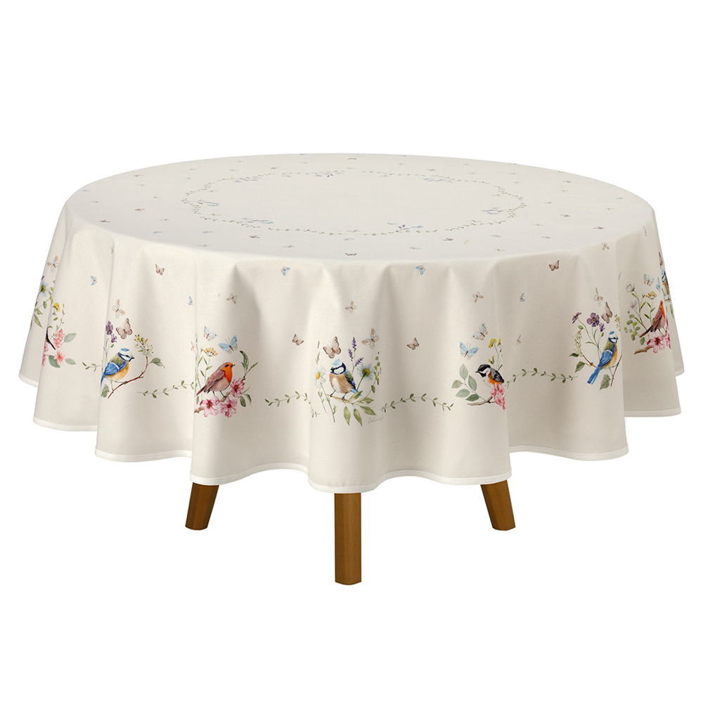 Toalha de Mesa Redonda Dohler Clean Renova Estampado Digital Jardim Off White 8 Lugares 1,80m