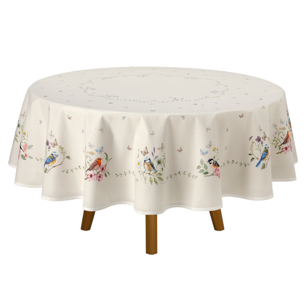 Toalha de Mesa Redonda Dohler Clean Renova Estampado Digital Jardim Off White 8 Lugares 1,80m