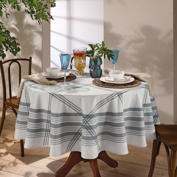 Toalha de Mesa Redonda Dohler Clean Renova Estampado Digital Luna 8 Lugares 1,80m