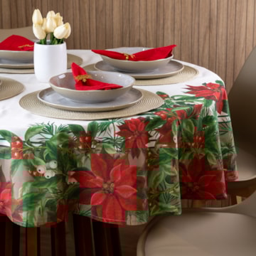 Toalha de Mesa Redonda Jardim de Natal 4 Lugares 1,50m