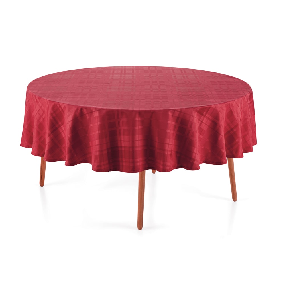 Toalha de Mesa Redonda Karsten Jacquard Celebra Lava Fácil Tartan 6 Lugares 1,78m