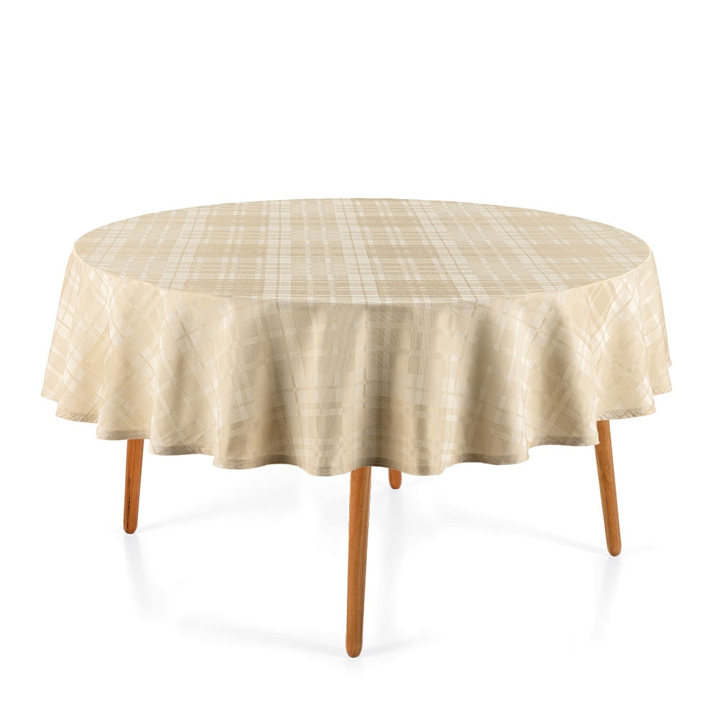 Toalha de Mesa Redonda Karsten Jacquard Celebra Lava Fácil Tartan 6 Lugares 1,78m