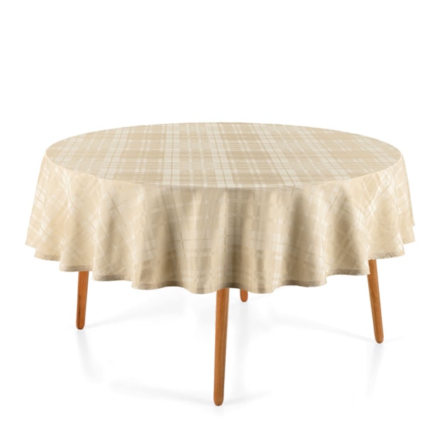 Toalha de Mesa Redonda Karsten Jacquard Celebra Lava Fácil Tartan 6 Lugares 1,78m