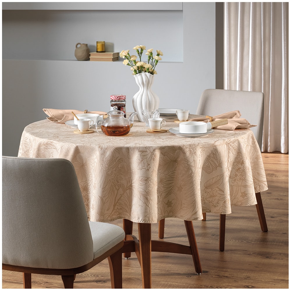 Toalha de Mesa Redonda Karsten Jacquard Sempre Limpa Aurora 6 Lugares 1,78m