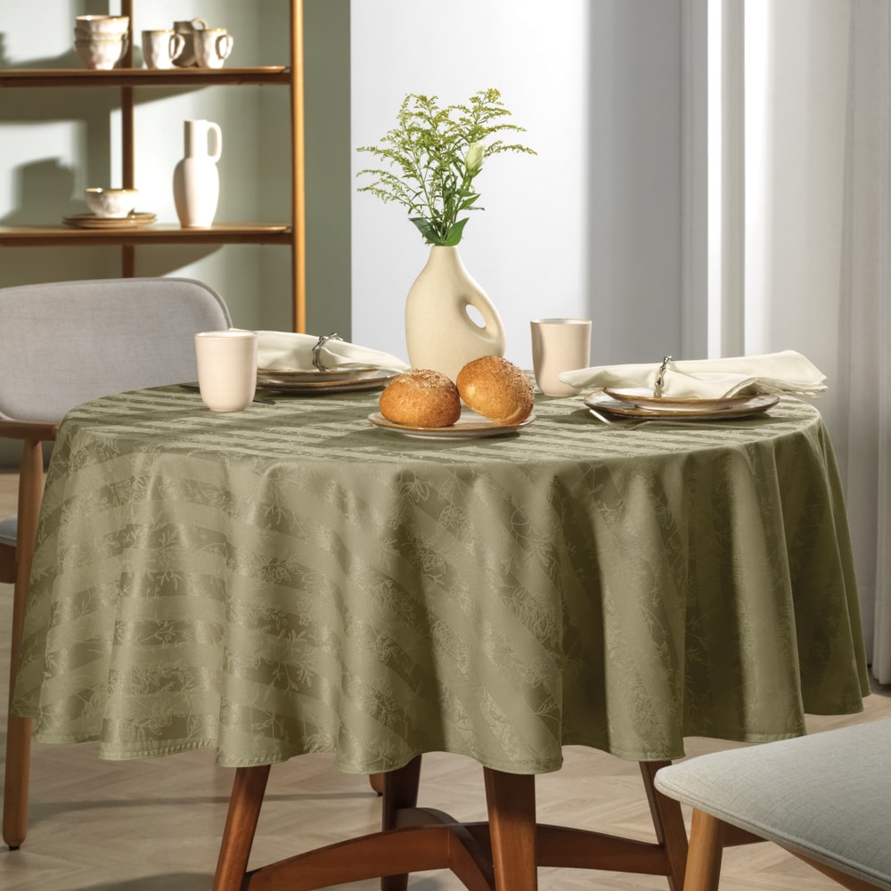 Toalha de Mesa Redonda Karsten Jacquard Sempre Limpa Campestre 6 Lugares 1,78m