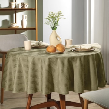 Toalha de Mesa Redonda Karsten Jacquard Sempre Limpa Campestre 6 Lugares 1,78m