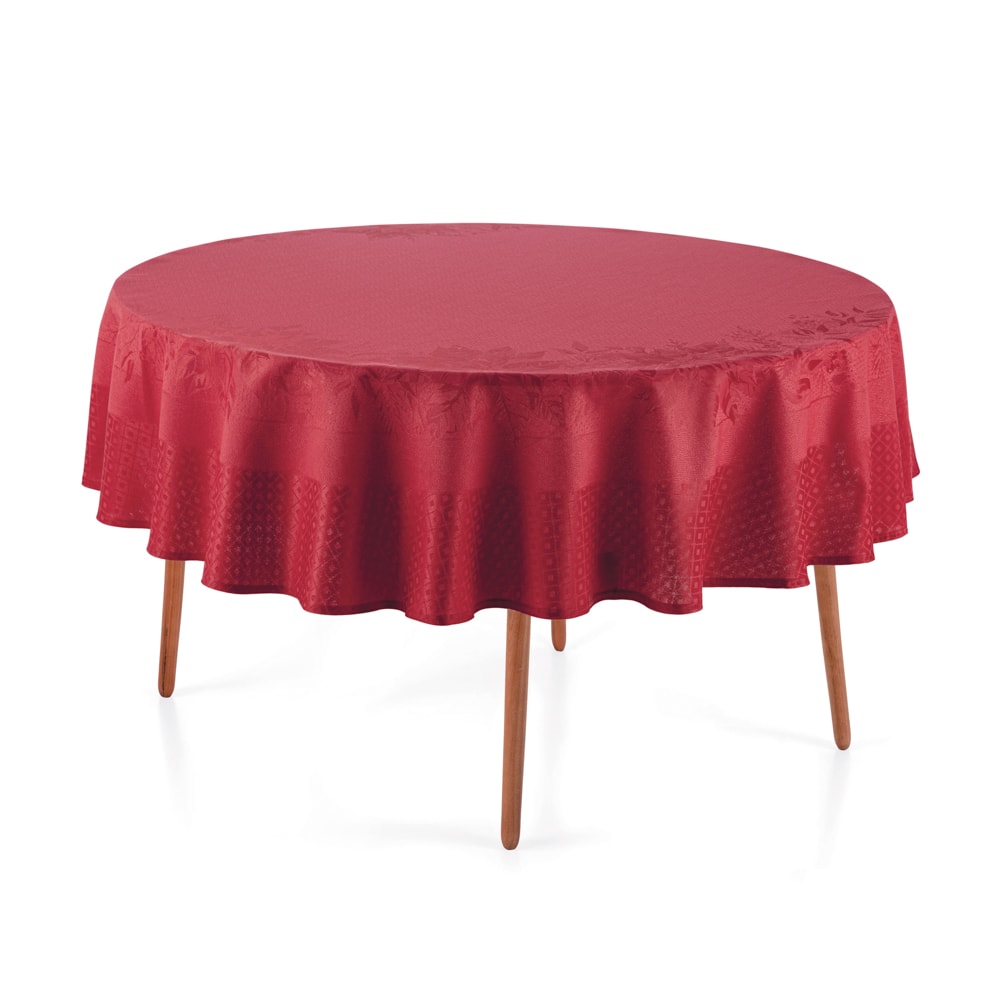 Toalha de Mesa Redonda Karsten Jacquard Sempre Limpa Flor do Natal 6 Lugares 1,78m
