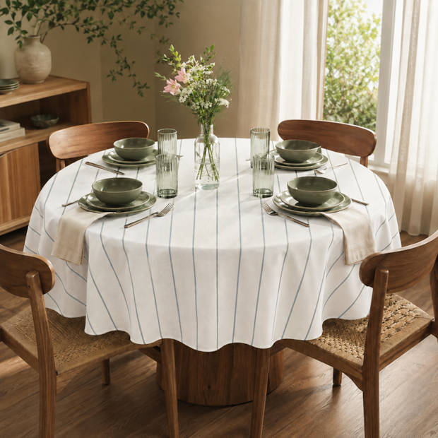 Toalha de Mesa Redonda Karsten Jacquard Sempre Limpa Royale 6 Lugares 1,78m