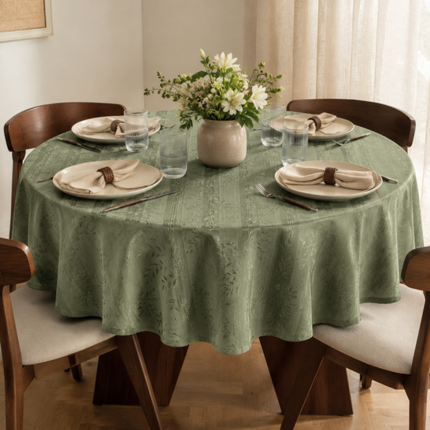 Toalha de Mesa Redonda Karsten Jacquard Sempre Limpa Serena 6 Lugares 1,78m
