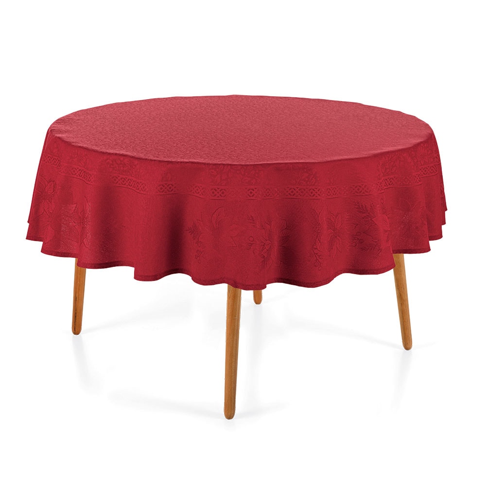 Toalha de Mesa Redonda Karsten Natal Jacquard Sempre Limpa Flor Estrela 6 Lugares 1,78m
