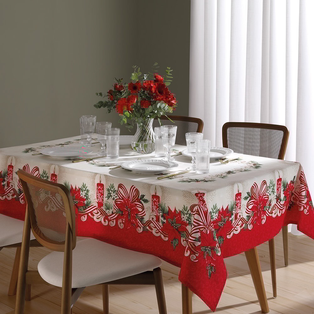 Toalha de Mesa Retangular Dohler Athenas Luz de Natal 6 Lugares 1,40m x 2,10m