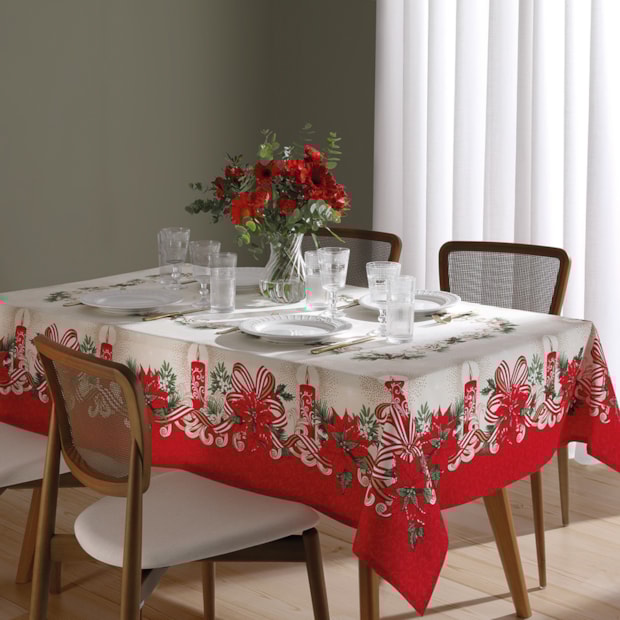 Toalha de Mesa Retangular Dohler Athenas Luz de Natal 8 Lugares 1,60m x 2,50m