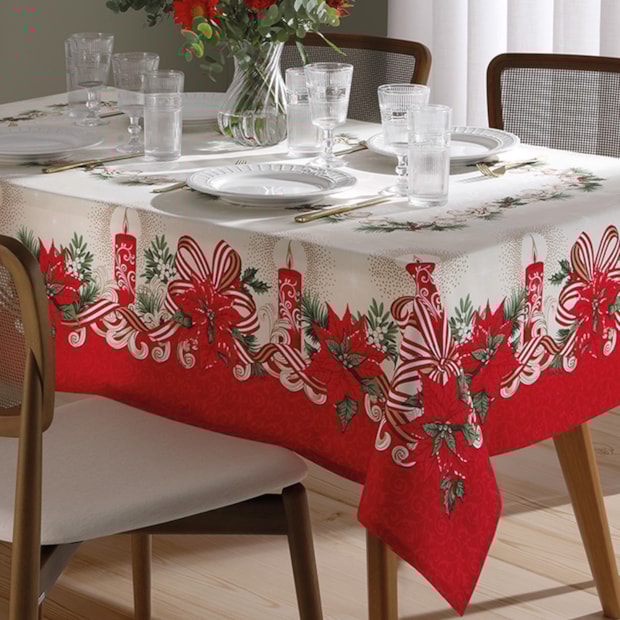 Toalha de Mesa Retangular Dohler Athenas Luz de Natal 8 Lugares 1,60m x 2,50m