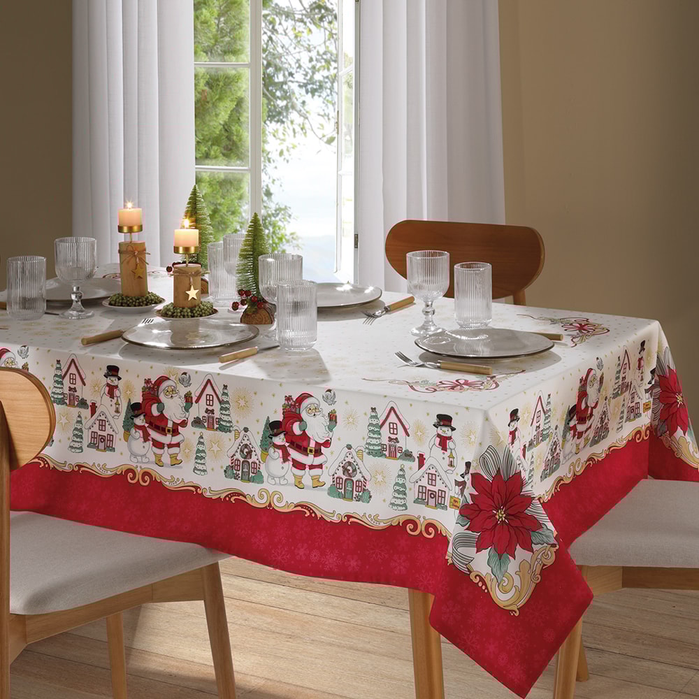 Toalha de Mesa Retangular Dohler Athenas Natal Amigos do Noel 6 Lugares 1,40m x 2,10m