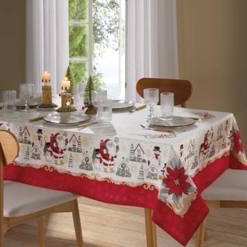 Toalha de Mesa Retangular Dohler Athenas Natal Amigos do Noel 6 Lugares 1,40m x 2,10m