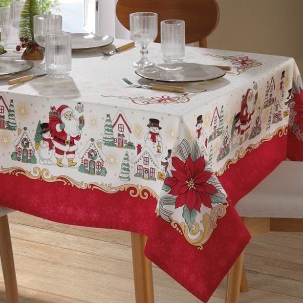 Toalha de Mesa Retangular Dohler Athenas Natal Amigos do Noel 6 Lugares 1,40m x 2,10m