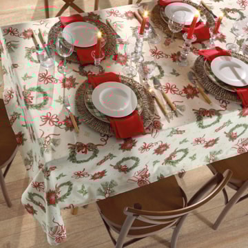 Toalha de Mesa Retangular Dohler Celebra Guirlandas de Natal com Efeito Brilho 8 Lugares 1,60m x 2,40m