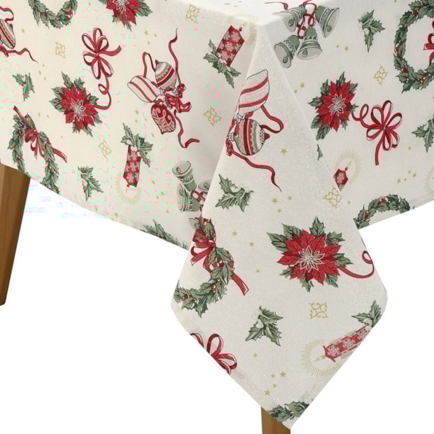 Toalha de Mesa Retangular Dohler Celebra Guirlandas de Natal com Efeito Brilho 8 Lugares 1,60m x 2,40m