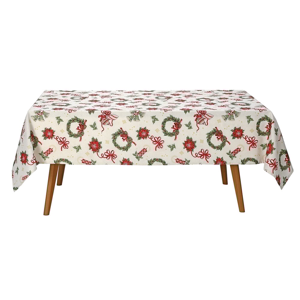 Toalha de Mesa Retangular Dohler Celebra Guirlandas de Natal com Efeito Brilho 8 Lugares 1,60m x 2,70m