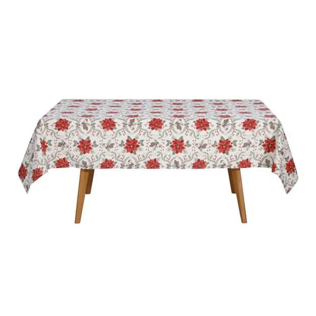 Toalha de Mesa Retangular Dohler Celebra Jardim de Natal com Efeito Brilho 8 Lugares 1,60m x 2,40m