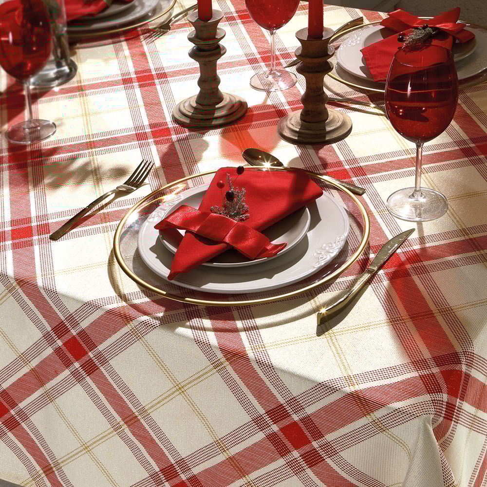 Toalha de Mesa Retangular Dohler Celebra Natal Xadrez 8 Lugares 1,60m X 2,40m