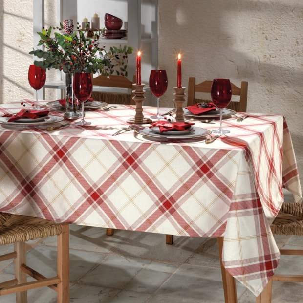 Toalha de Mesa Retangular Dohler Celebra Natal Xadrez com Brilho 8 Lugares 1,60m x 2,70m