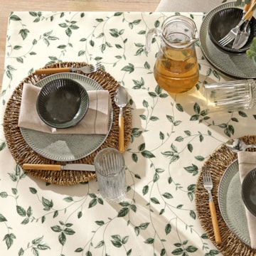 Toalha de Mesa Retangular Dohler Clean Athenas Botânica Folhas 6 Lugares 1,40m x 2,10m