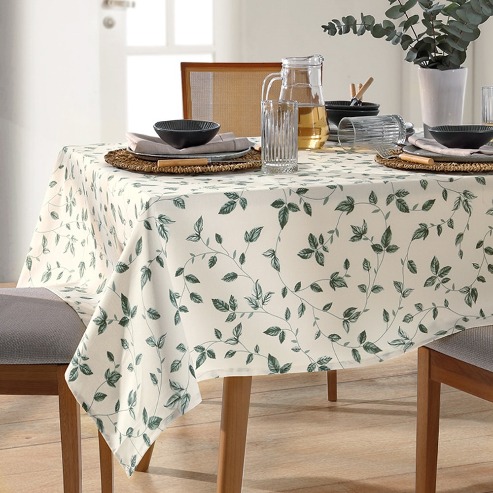 Toalha de Mesa Retangular Dohler Clean Athenas Botânica Folhas 8 Lugares 1,60m x 2,50m