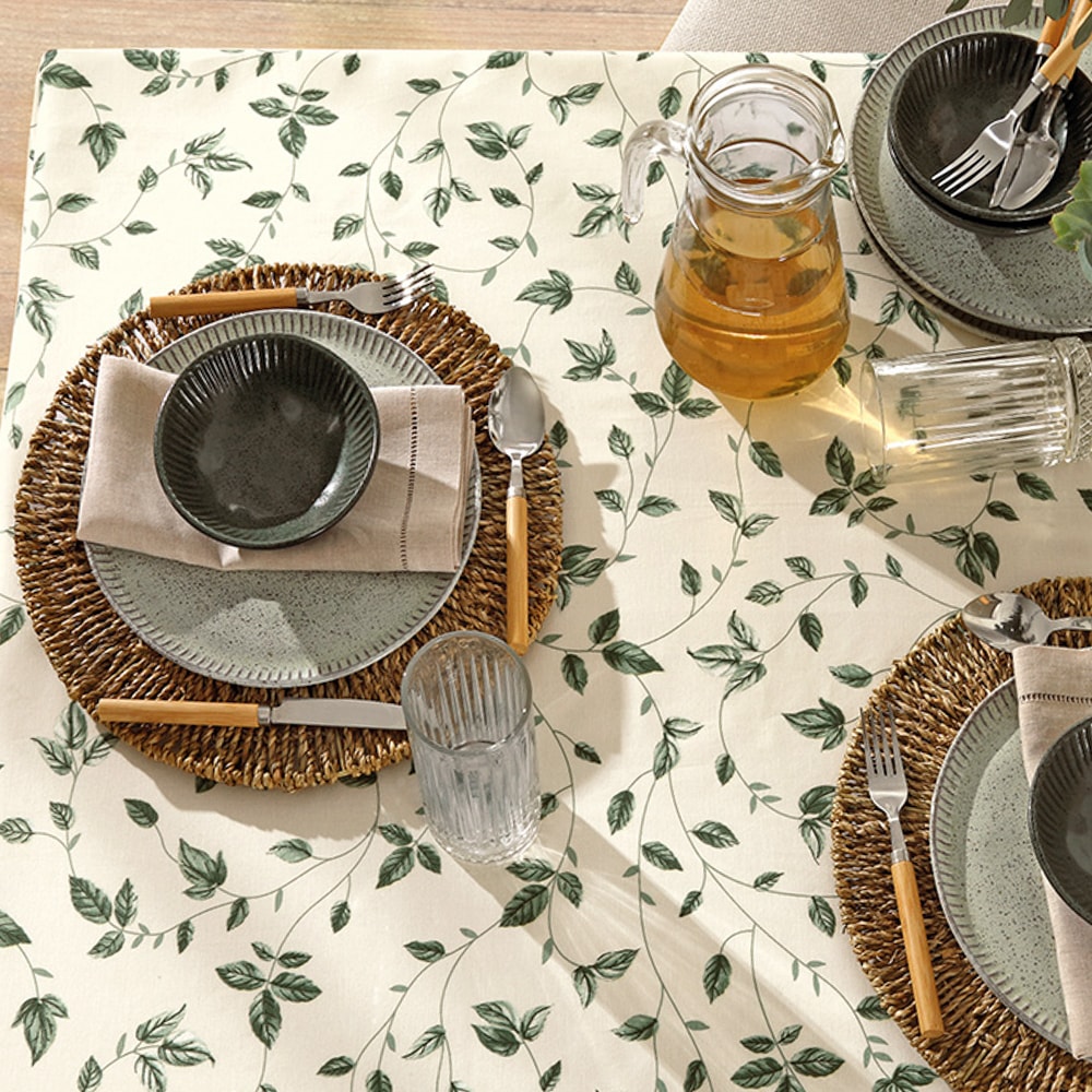 Toalha de Mesa Retangular Dohler Clean Athenas Botânica Folhas 8 Lugares 1,60m x 2,50m
