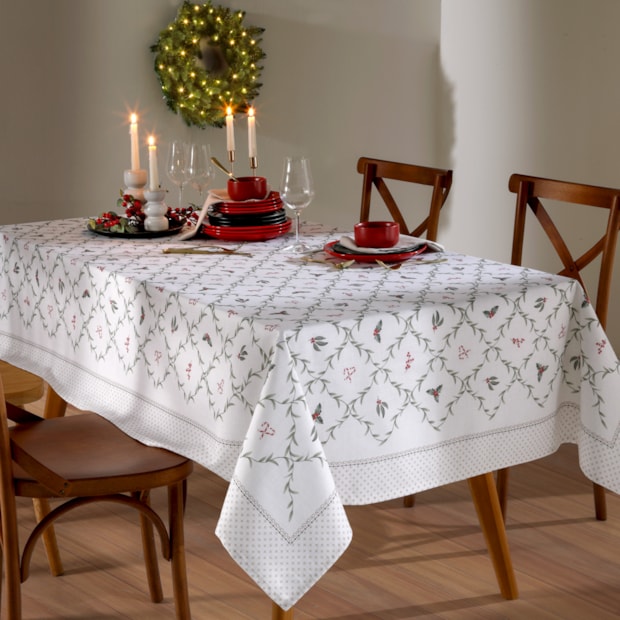 Toalha de Mesa Retangular Dohler Clean Estampado Digital Trama Natalina 8 Lugares 1,60m x 2,70m