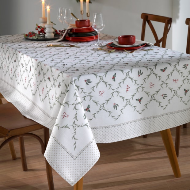 Toalha de Mesa Retangular Dohler Clean Estampado Digital Trama Natalina 8 Lugares 1,60m x 2,70m