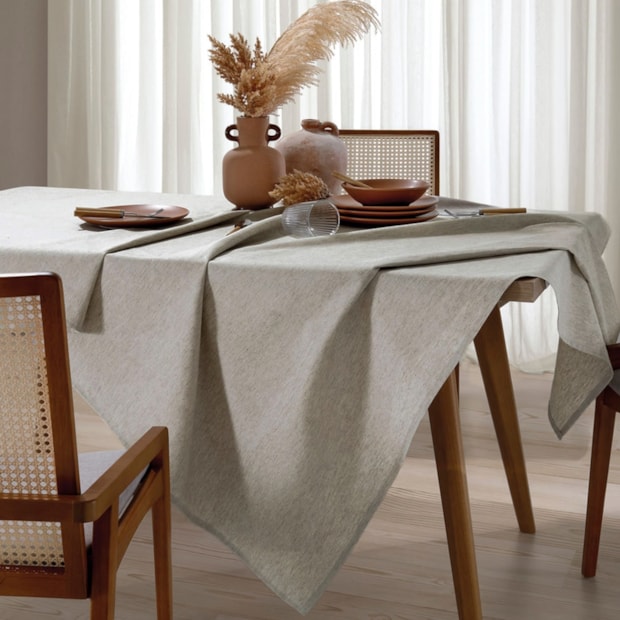 Toalha de Mesa Retangular Dohler Clean Linhares Lisa c/ Linho 10 Lugares 1,60m x 3,10m