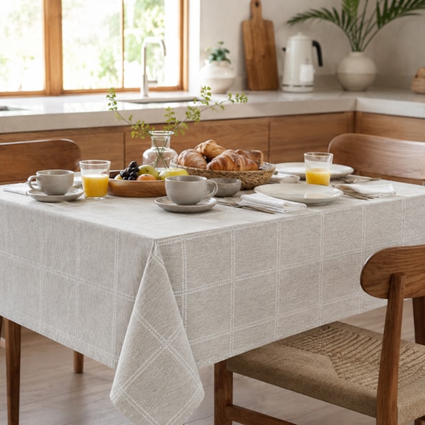 Toalha de Mesa Retangular Dohler Clean Linhares Yasmin c/ Linho 8 Lugares 1,60m x 2,70m