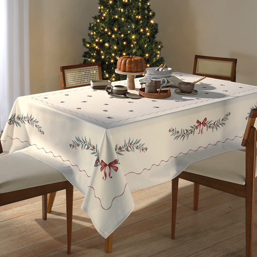 Toalha de Mesa Retangular  Dohler Clean Matisse Estampado Digital Laços de Natal 6 Lugares 1,60m x 2,30m