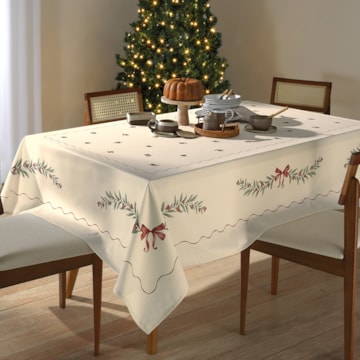 Toalha de Mesa Retangular Dohler Clean Matisse Estampado Digital Laços de Natal 6 Lugares 1,60m x 2,30m