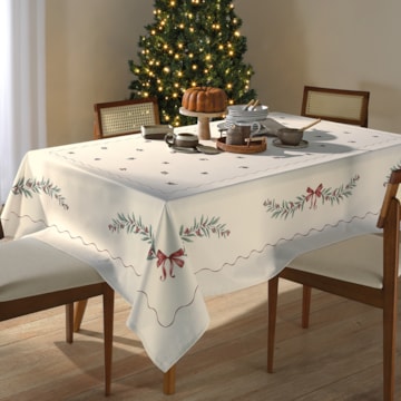 Toalha de Mesa Retangular  Dohler Clean Matisse Estampado Digital Laços de Natal 8 Lugares 1,60m x 2,70m
