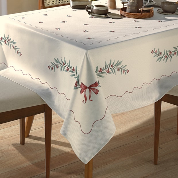 Toalha de Mesa Retangular  Dohler Clean Matisse Estampado Digital Laços de Natal 8 Lugares 1,60m x 2,70m